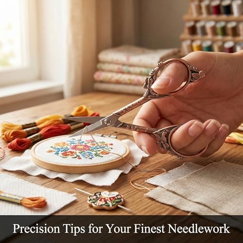 Crochet Scissors with Cover – Rose Gold Vintage Small Embroidery Scissors, Sharp Craft Scissors for Yarn Thread Sewing Needlework, Cute Butterfly Design Gift for Crocheter Quilter, 4.6 Inch - color: Red Copper