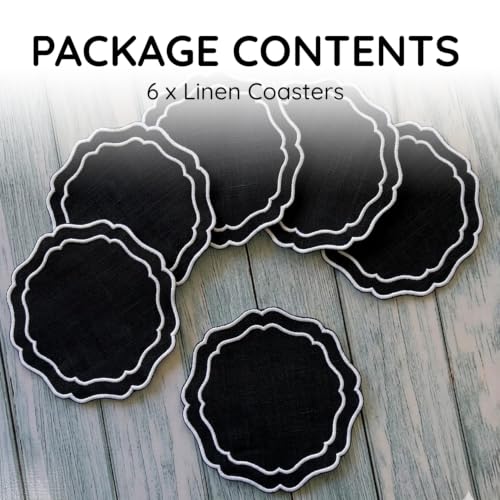 Linen Coasters for Drinks, Set of 6, 6 inch, Black - color: 1255 - Black, size: 6 inches