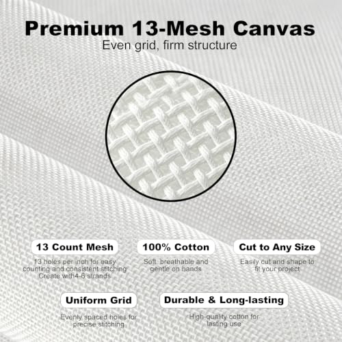 13 Mesh Needlepoint Canvas, 20 x 17 in Blank White Cotton Canvas for DIY - color: White 13 Mesh 20*17in 1pcs