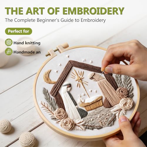 Santune Christian Embroidery kit,Nativity Scene Needlepoint Cross Stitch Kits for Beginners Adult,Needle Point Sets,4 Embroidery,2 Hoops,Christmas Ornaments - color: Christian Series