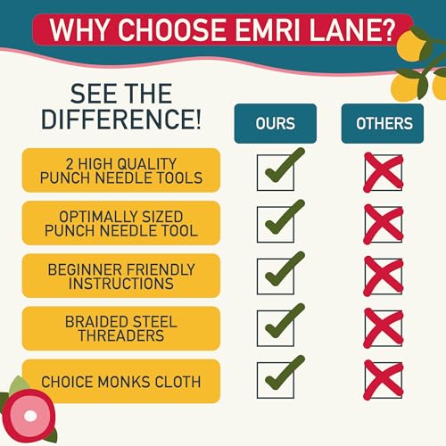 Emri Lane Punch Needle Kit – 6 Floral Design Punch Needle Embroidery Kit - color: Bright Craft