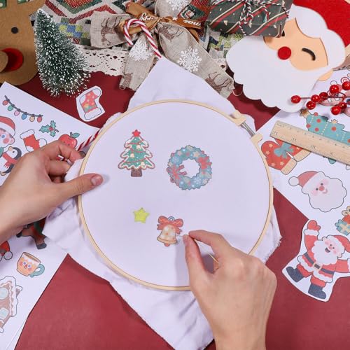 GLOBLELAND 4 Sheets Christmas Colorful Water Soluble Embroidery Pattern - color: Christmas Cartoon