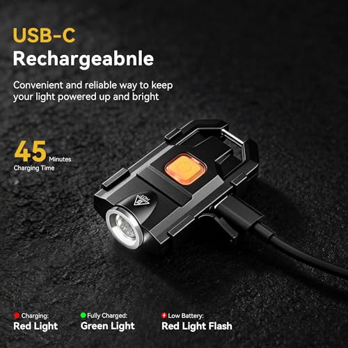 lexall H8 Keychain Flashlight, 500LM USB-C Mini EDC Light with Cap Clip