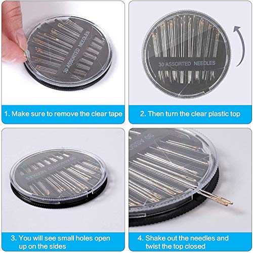30 Pieces Gourd Shaped Needle Threaders and 30-Count Assorted Sewing Needles, Plastic Wire Loop DIY Needle Threader Hand Machine Sewing Tool and Sewing Needles for Handsewing with Clear Box - size: size 1