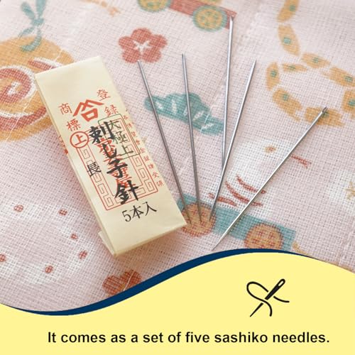 MISUYA CHUBE Sashiko Needles Set of 5, Japanese Embroidery Hand Sewing Needles, Large Eye, Durable Steel, Smooth Stitching, Made in Japan (2.14 Inches) - size: 2.14 Inches