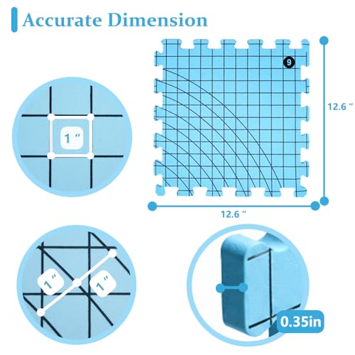 Yarniss 9PCS Blocking Mats for Knitting with 50 T-Pins & 8 Combs 12" x 12" - color: Light blue