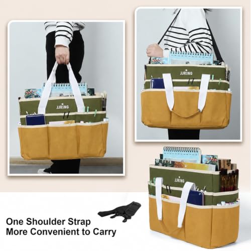 JJRING Craft Organizer Tote Bag Large Art Storage Caddy Dark Green&Brown - color: Dark Green&Brown, size: Large