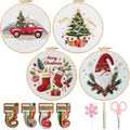 TPZBWG Christmas Embroidery Kit, 4 Pack Cross Stitch Kits,DIY Embroidery Starter Kit for Adults & Beginners, DIY Needlepoint Kit with Embroidery Hoop Thread Needle for Craft Lover Birthday Gifts 1 - color: Christmas-4 Set1