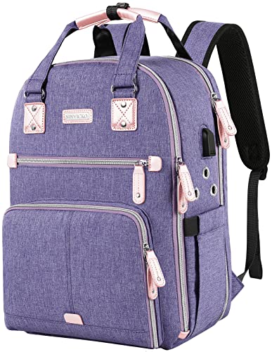 SINVICKO Crochet Bag, Knitting Bag Backpack and Totes Organizer with USB Charging Port, Large Yarn Storage Tote Bag - color: Purple