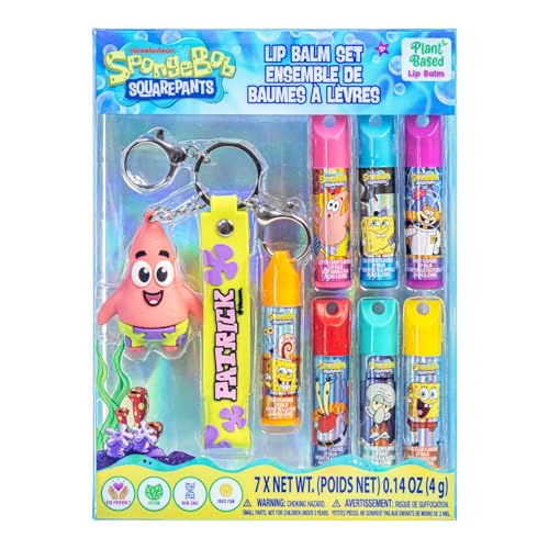 SpongeBob Keychain Lip Balm Set, 7-Piece Plant-Based, Ages 3+ - color: SpongeBob SquarePants