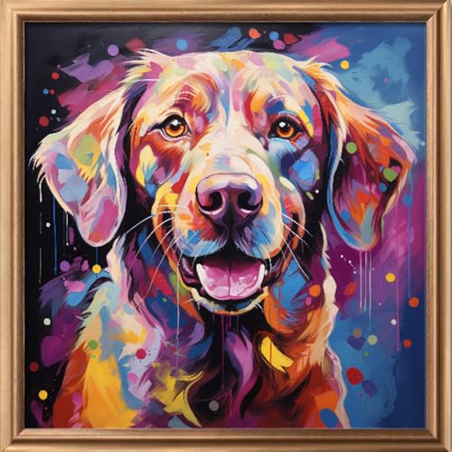 Leczany Cross Stitch Stamped Kit for Adults - Colorful Dog | DIY Embroidery Starter Patterns Craft Kit Needlepoint for Beginner | 11CT, 3 Strands | 14.2x14.6 inches - color: 11CT Stamped kits, Colorful Dog 14.2x14.6 inches