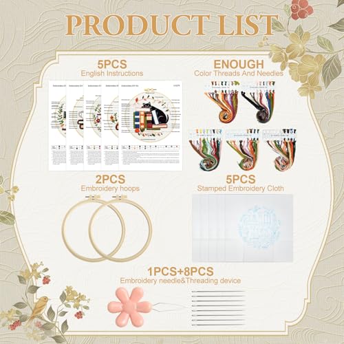 Kuabiz 5 Sets Embroidery Kits for Beginners Cross Stitch Kit for Adults Highland Book Pattern Embroidery Starter Kit Embroiderys Hoop Needlepoint Kits with Instruction Needles Threads - style: Book