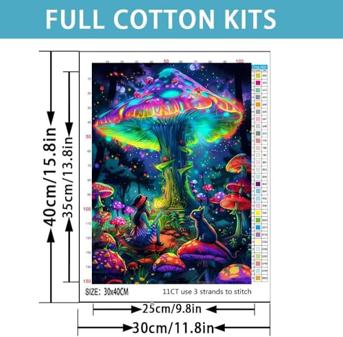 Mushroom Stamped Cross Stitch Kits for Adults - Embroidery Kits for Beginners Adults,11 CT Patterns Dimensions Counted Cross Stitch Kits for Adults Arts Craft 12x16 inch - color: Cross stitch-38