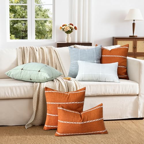 Orange Linen Striped Throw Pillow Covers 20x20 Set of 1 - color: Stripe Orange, size: 20" x 20" (Pack of 1)