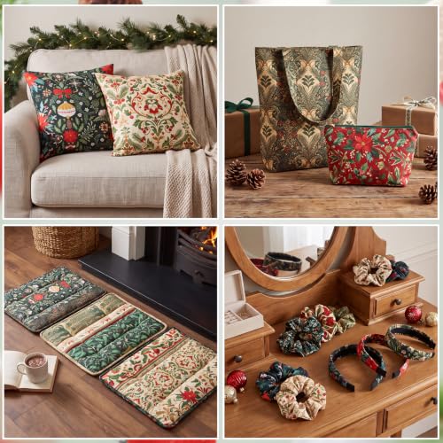 25 Pcs Christmas Cotton Fabric Squares, Christmas Morris Flowers Style - color: Christmas Morris Flowers