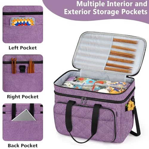 Crochet Organizer Bag with Yarn Holder, Large Yarn Storage for Accessories - color: Purple