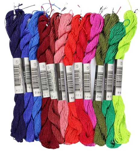 KCS 328 Yards(300 Meters) Mercerized Pearl Cotton Crochet Needlepoint Thread,Size 5, 12 skeins,Mixed Color 12 - color: 12color12, size: 12 skeins