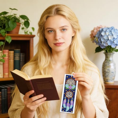 ORIGACH 6 Set Dream Catcher Cross Stitch Bookmark Kit for Beginner - style: Dream Catcher