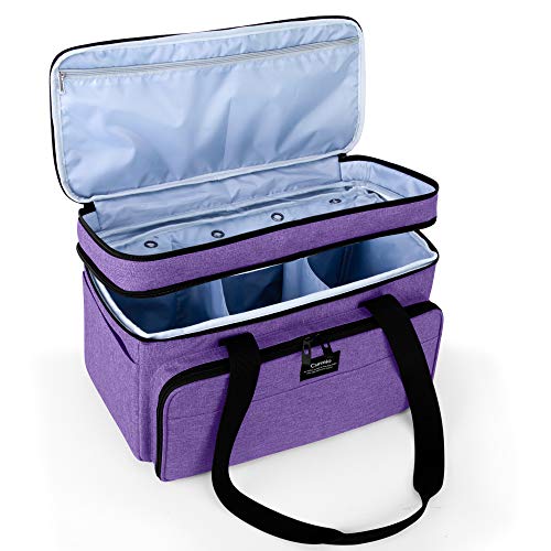 CURMIO Double-Layer Knitting Tote Bag, Yarn Storage for Crafts, Purple - color: purple