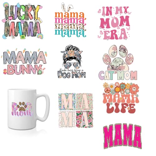 10 Pcs Letter Mom DTF Cup Wrap Transfer Sticker Mama Cat Mom Stickers Decals for Cups Waterproof Rub on Transfers Mug Laptop Computer Phone - style: D005