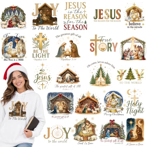 Dazoratix Christmas Jesus Iron on Transfers - 24 Sheets DTF Ready to Press - style: Christmas Jesus Nativity
