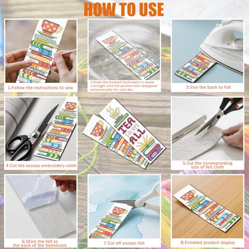 FREEBLOSS 6 Set Cross Stitch Bookmark Kits Book Teacup Pattern Stamped Cross Stitch Kit 11CT Embroidery Kit with Instructions for Beginners 20x6cm/8x2.4inch - style: Traditional