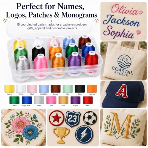 Simthread 15-Color Polyester Embroidery Thread Set, Basic Color Series - color: 15C-Basic-Box