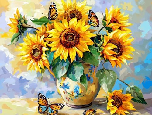 Moohue 14ct Counted Stamped Cross Stitch Kits for Adults Sunflowers and Butterflies Printed Cross Stitch Patterns Art Crafts Cross Stitch Supplies (Flowers 5) - color: Flowers 5