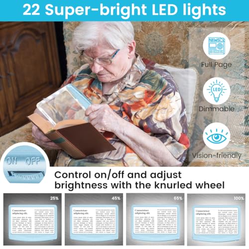 Rechargeable 5X Magnifying Glass for Reading, Large Bright Full Page Magnifier with Light, Handheld LED Dimmable Lighted, Lightweight Book Magnifier for Reading Seniors, Light-Blue - color: Light-blue