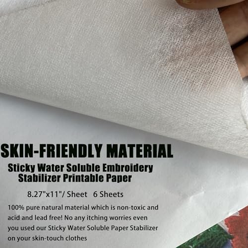 6 Sheets Water Soluble Embroidery Stabilizer Paper, 8.27 x 11 inches, Medium Weight Wash Away Stabilizer Allowed for Print or Draw Patterns