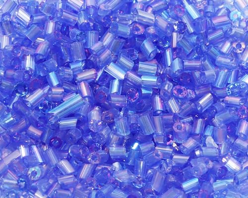 Glass Bugle Tube Beads 1400Pcs/30g Mini Seed Beads 2 * 3mm Small Craft Loose Spacer Beads for DIY Bracelets Necklace Earring Jewelry Making (Middle Blue) - color: Middle Blue