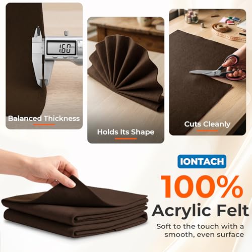 IONTACH 18" X 18" Soft Felt Sheets 1.6mm Thick (2 Packs, Brown) - color: Brown
