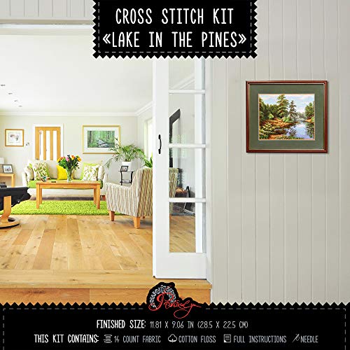 Lake Amid Pines - Counted Cross Stitch Kit with Forest Landscape Pattern - color: Lake in the Pines