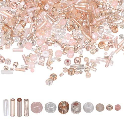 MECCANIXITY 5000 Pcs Mixed Glass Seed Beads, 1.5-6mm Mini Loose Glass Bugle Spacer Bead Embroidery Beads for DIY Craft Projects Earrings Necklaces Bracelets Jewelry Making, Champagne Color - color: Champagne Color