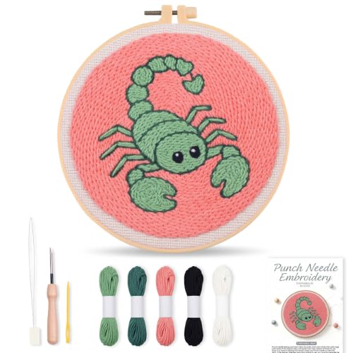 Harimau Punch Needle Kit Twelve Zodiac Signs Pattern,1Pc Embroidery Hoop, Essential Punch Needle Supplies,Ideal Punch Art for Beginners,DIY Adults Embroidery, Video Teaching - color: 65282