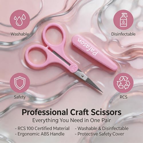 PAFASON Small Travel Sewing Crafting Scissors Set Straight Curved Tip - color: Straight 4in Pinkpurple + Curved 3.5in Red