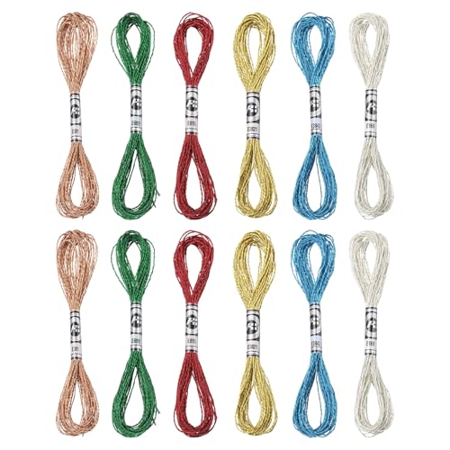 PATIKIL 12 Skeins Embroidery Floss, Metallic Embroidery Thread Nylon Threads Bracelets String for Cross-Stitch Hand Embroidery, Blue/Dark Green/Red/Light Gold/Bronze/Silver - color: Blue/Dark Green/Red/Light Gold/Bronze/Silver