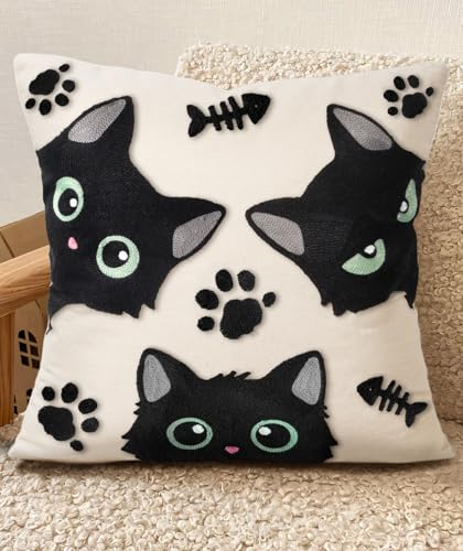 Embroidered Throw Pillow Cover 18x18 Inch, Cat Bone - color: Cat Bone, size: 18" x 18" (Pack of 1)