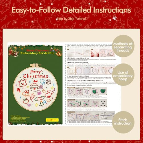 wtisan Christmas Embroidery Kit, Cross Stitch Kits for Beginners, Needlepoint with All Tools & Instructions, Stamped Hand Embroidery Starter Kit for Holiday Crafts & Xmas Home Decor, W13 - color: W13, size: 3 Pack