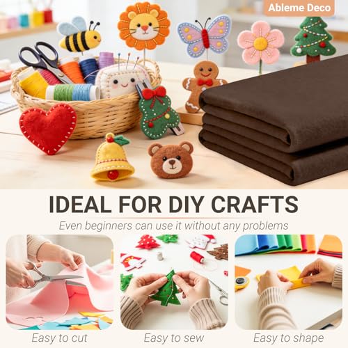 Brown Felt Fabric Sheets 18" x 18" (2 Pack) 1.6mm Soft Felt, Dark Brown - color: Dark Brown