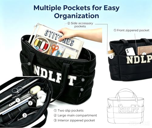 RF REENFAYA Needlepoint Tote Bag with Clear Zipper Pouch-Black/Beige - color: Black/Beige