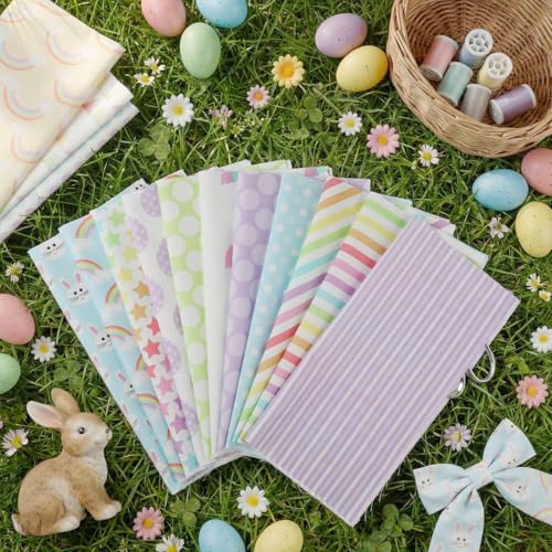 Tatuo 30 Pieces 10 x 10 Inches Easter Cotton Fabric Bundle Squares Patchwork Pastel Fabric Sewing Quilting Bundles Assorted Pattern Cloth for DIY Scrapbook Craft Making - style: Easter