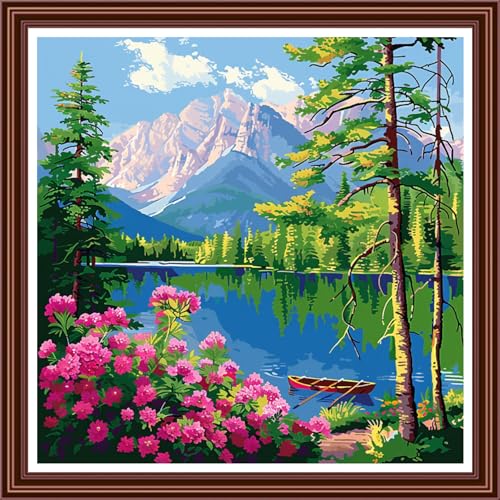 Dimensean Counted Cross Stitch Kit for Beginners, 11CT Unprinted Cross-Stitch Kit Easy Patterns Needlepoint Kit Cross Stitching Embroidery Kit Supplies-Landscape of Mountains and Rivers 18x18 inch - color: ColornNEW39