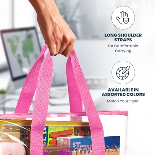 Handy Laundry Clear Tote Bag - Zipper Closure, Long Shoulder Strap, Fabric Trimming. - color: Pink