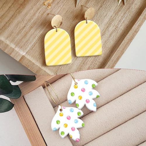 9 Pcs Transfer Paper for Earrings & Polymer Clay, Strips, Dots, Waves,Grids Pattern Water Soluble Transfer Sheet for Polymer Clay DIY Art Crafts Jewelry Earrings Making Supplies 5.82X3.9in