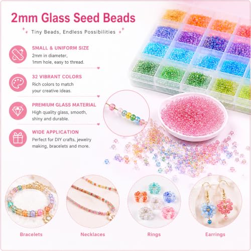 GLRXMX 2100Pcs Glass Beads 2mm Round Seed Beads for Jewelry Making - color: AquaGreen