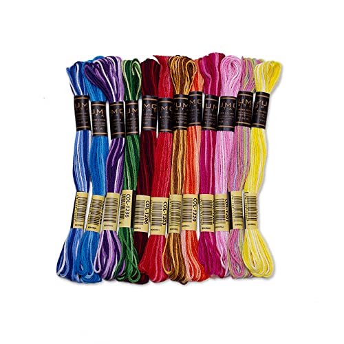 12 Pieces | Premium Embroidery Thread | 100% Egyptian Cotton Premium Skeins | Cross Stitch Embroidery Floss | Oeko TEX Certified Stranded Cotton (Variegated Tones) - color: Variegated Tones