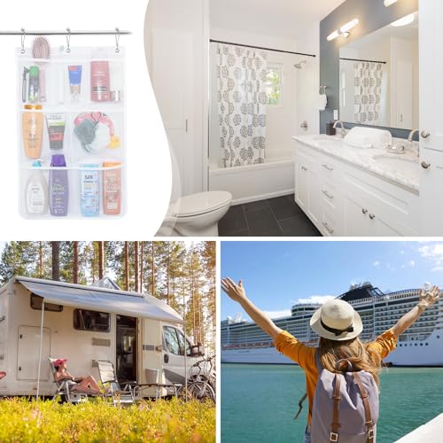 Lifewit Cruise Essentials Shower Caddy Must-Have, 7 Pockets Hanging Bathroom Organizer with Quick-Dry Mesh, Portable Shower Bag to Storage Soap, Shampoo, for RVing, Travel, Camping, White, 2 Packs - size: 17" x 25.6"