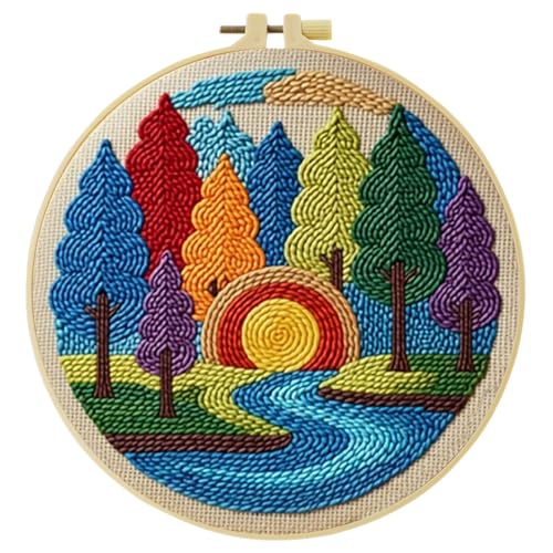 ZuoAnLF Punch Needle Kit for Beginner, Rug Yarn Hooking Beginner Kit with Instruction, Punch Needle Fabric with Pattern, Yarns, Embroidery Hoops for Punch Needle 20CM/9.8INCH (Tree) - color: tree
