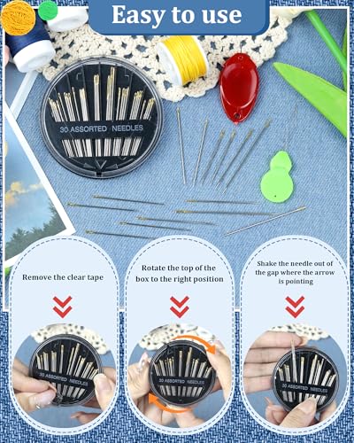 FIVEIZERO 30-Count Steel Needles for Hand Sewing, 6 Sizes Large Eye Embroidery and Hand Quilting Needles Kit with Threaders for Art & Craft Projects - color: Black